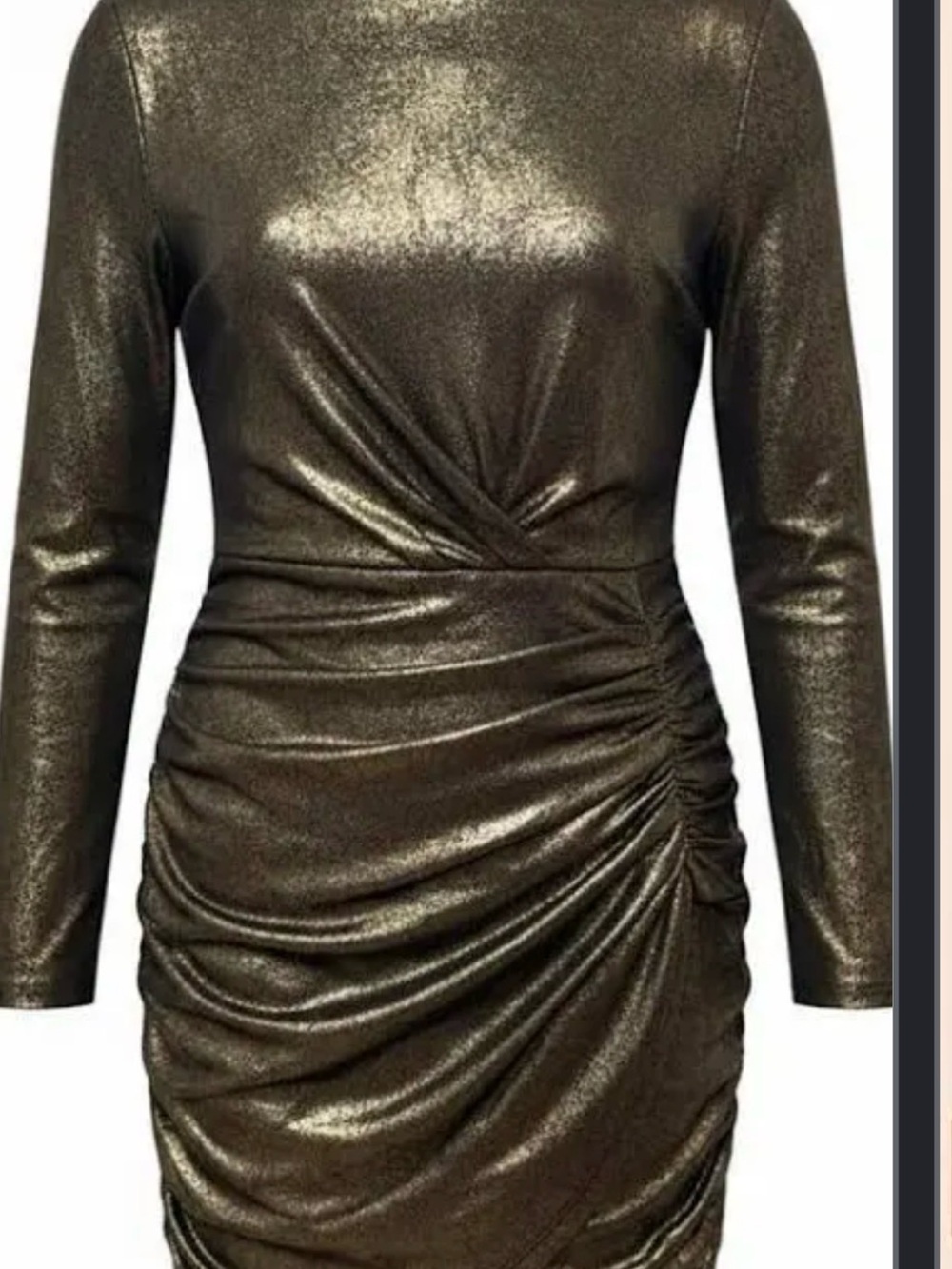 ASTR Metallic Bronze Ruched Long Sleeve Bodycon Dress